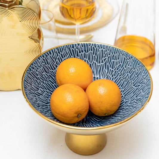 Blau-Gold Dekoschale mit Sockel 23 cm