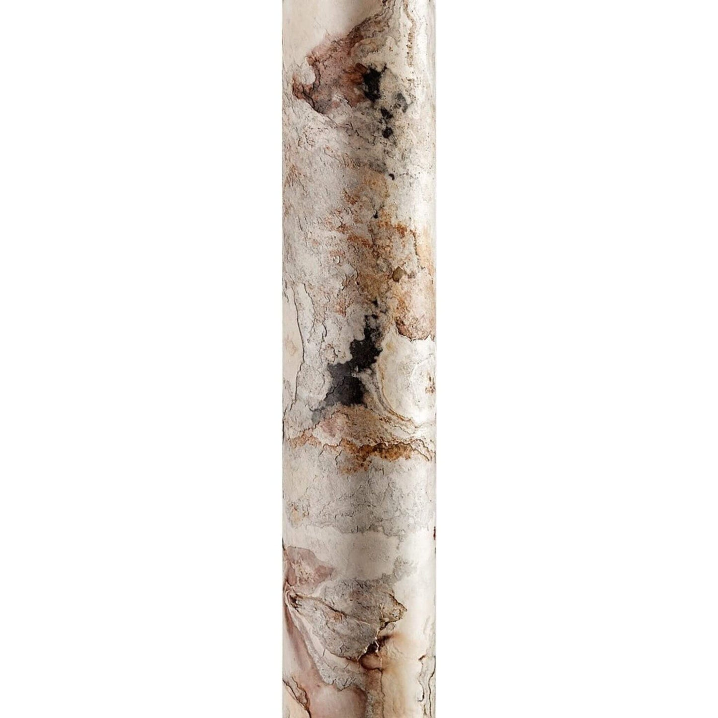 Detailansicht der weißen Steinstruktur mit braunen und grauen Einschlüssen der „Columna Stehlampe“ in Weißperle.