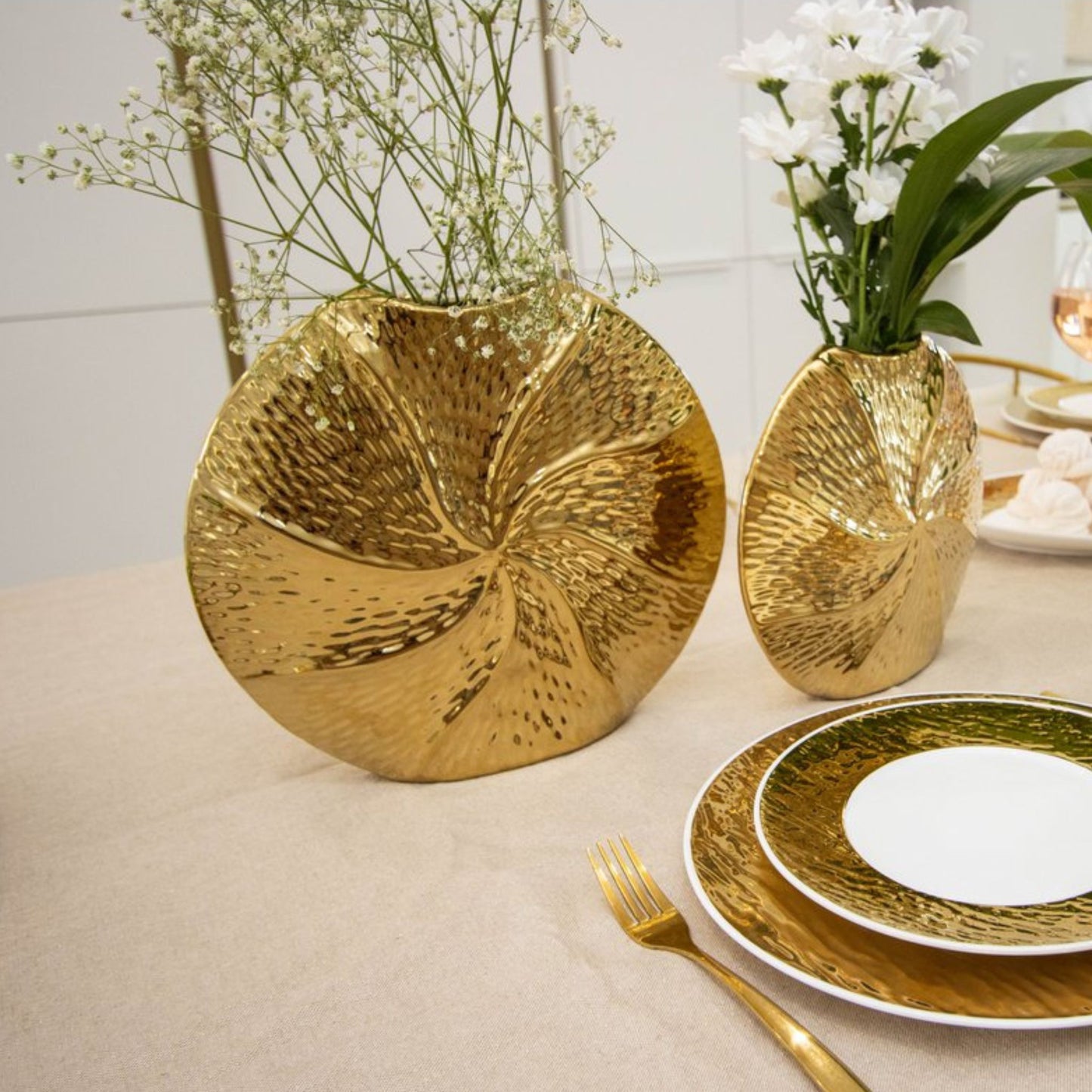 Goldene Spiralvase Keramik 23x21,5 cm