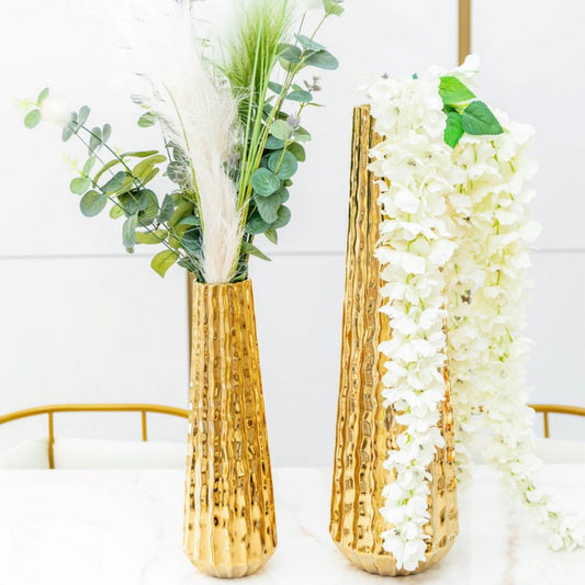 Goldene Wellenvase Keramik 35,5 cm