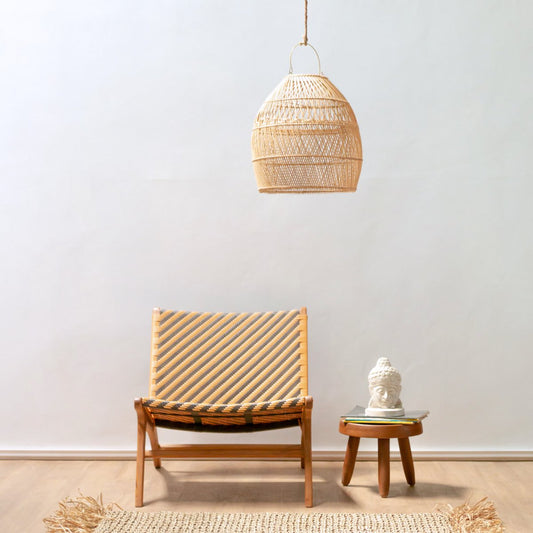Rattan Lampenschirm Seminyak, Boho Stil, Wohnzimmer Szene