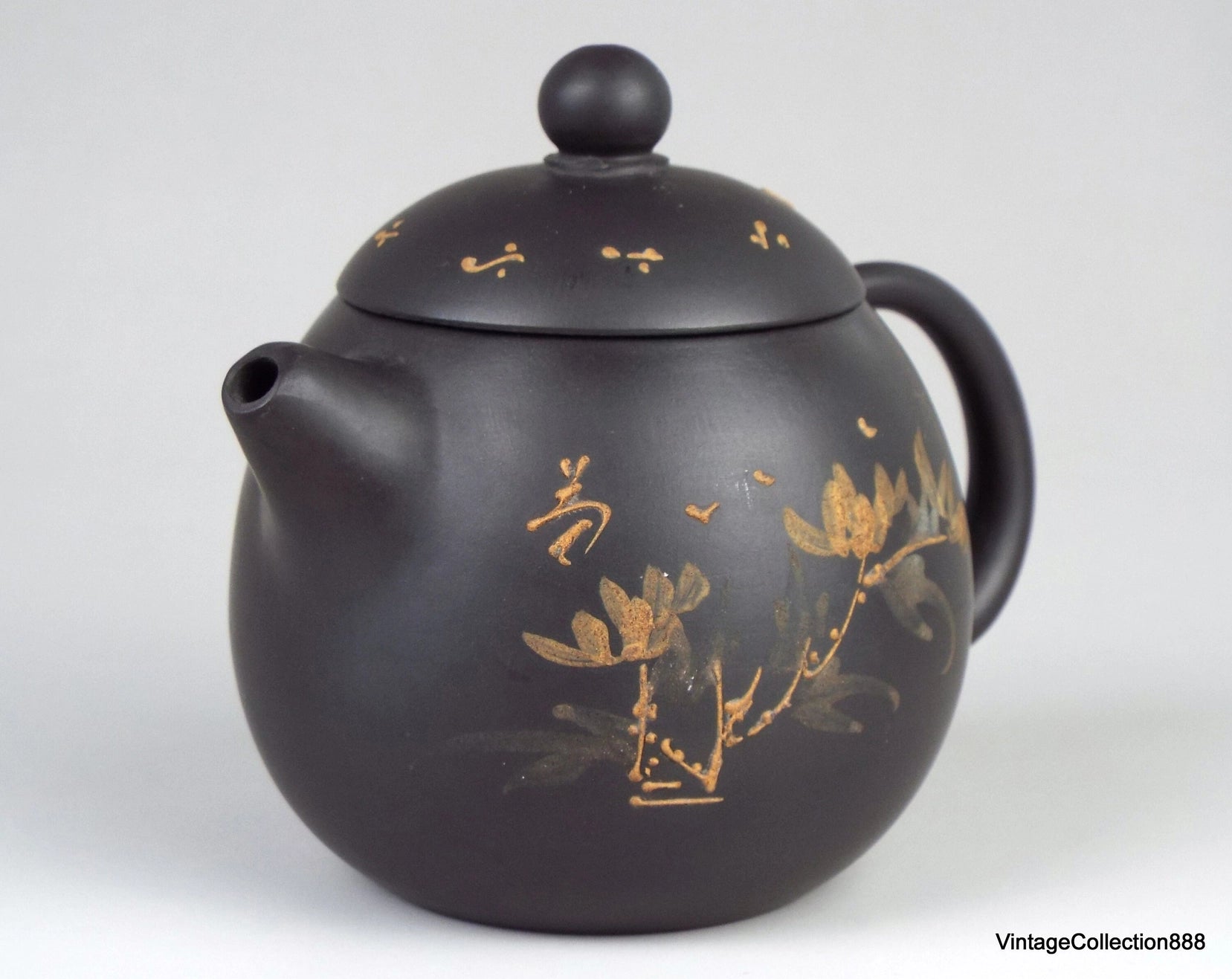 Vintage-Teekanne aus Ton, chinesische Kalligrafie, Yixing Zisha