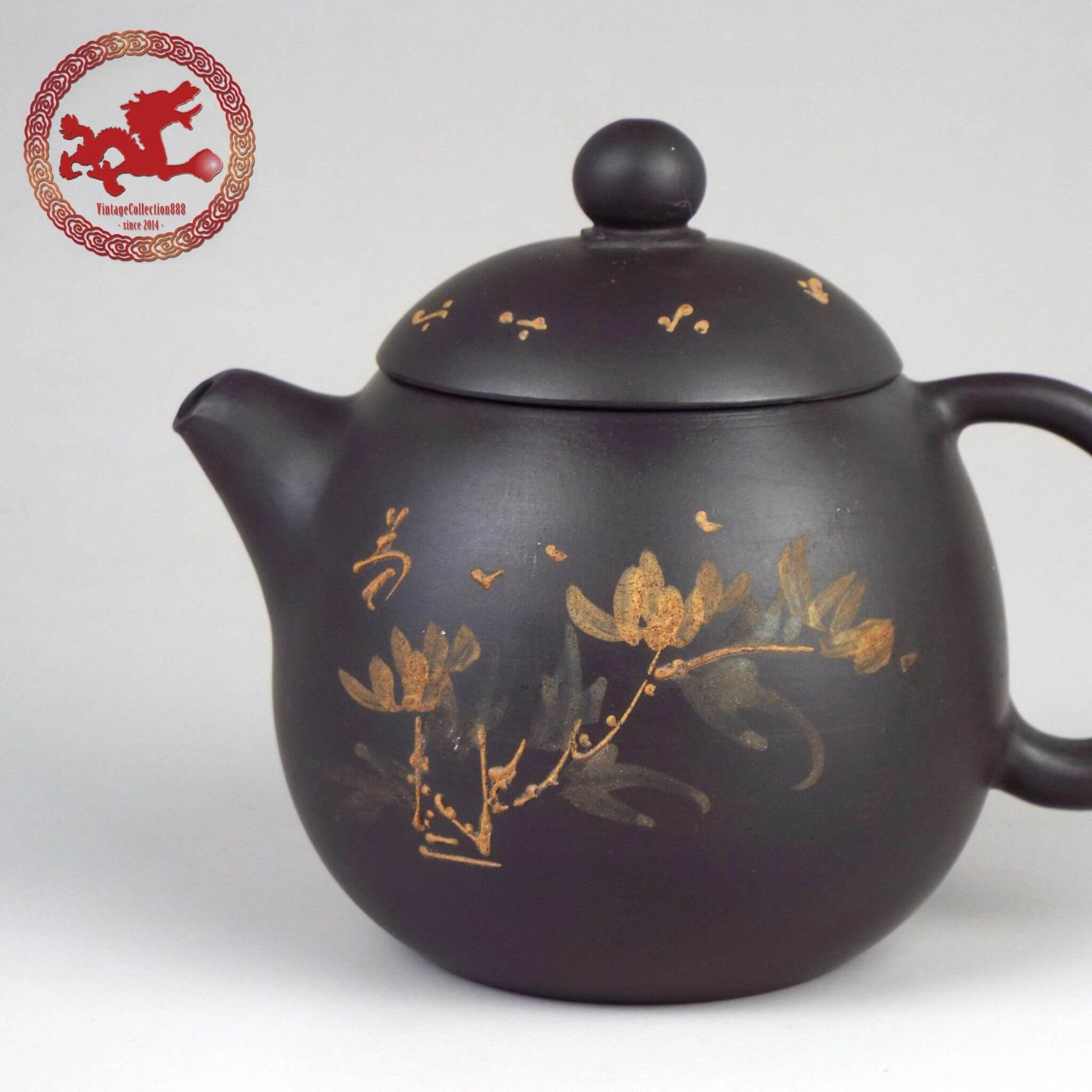 Vintage-Teekanne aus Ton, chinesische Kalligrafie, Yixing Zisha
