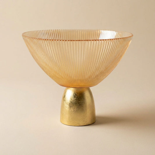 "Bernstein" Glas-Dekoschale mit Goldsockel 22 cm
