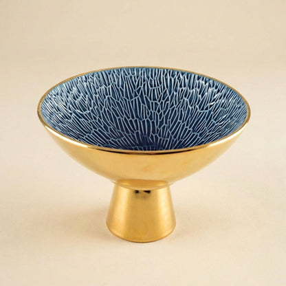 Blau-Gold Dekoschale mit Sockel 23 cm