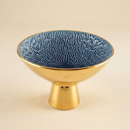Blau-Gold Dekoschale mit Sockel 23 cm
