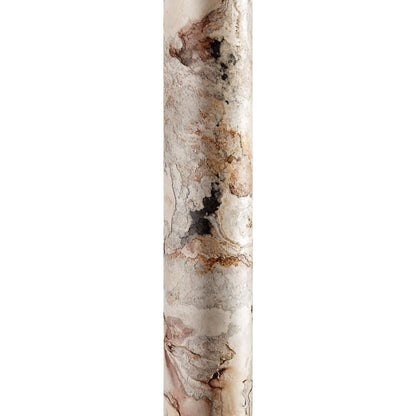Detailansicht der weißen Steinstruktur mit braunen und grauen Einschlüssen der „Columna Stehlampe“ in Weißperle.