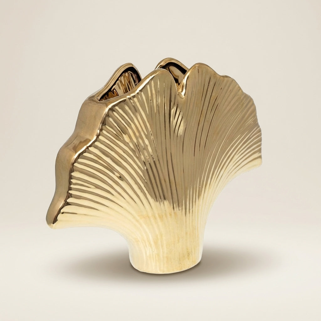 Goldene Ginkgo Keramikvase