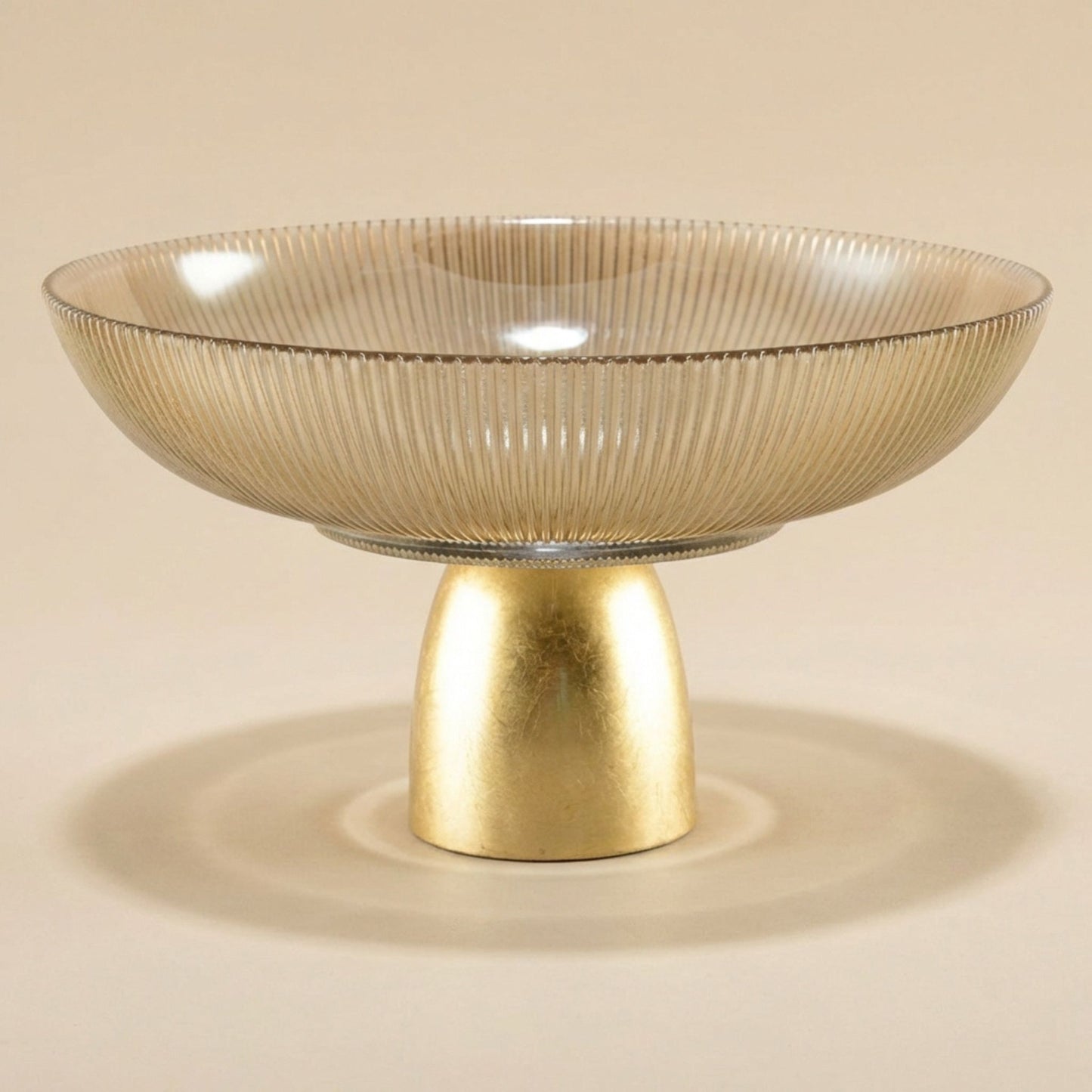 Gerippte Glas-Dekoschale mit Goldsockel 25 cm
