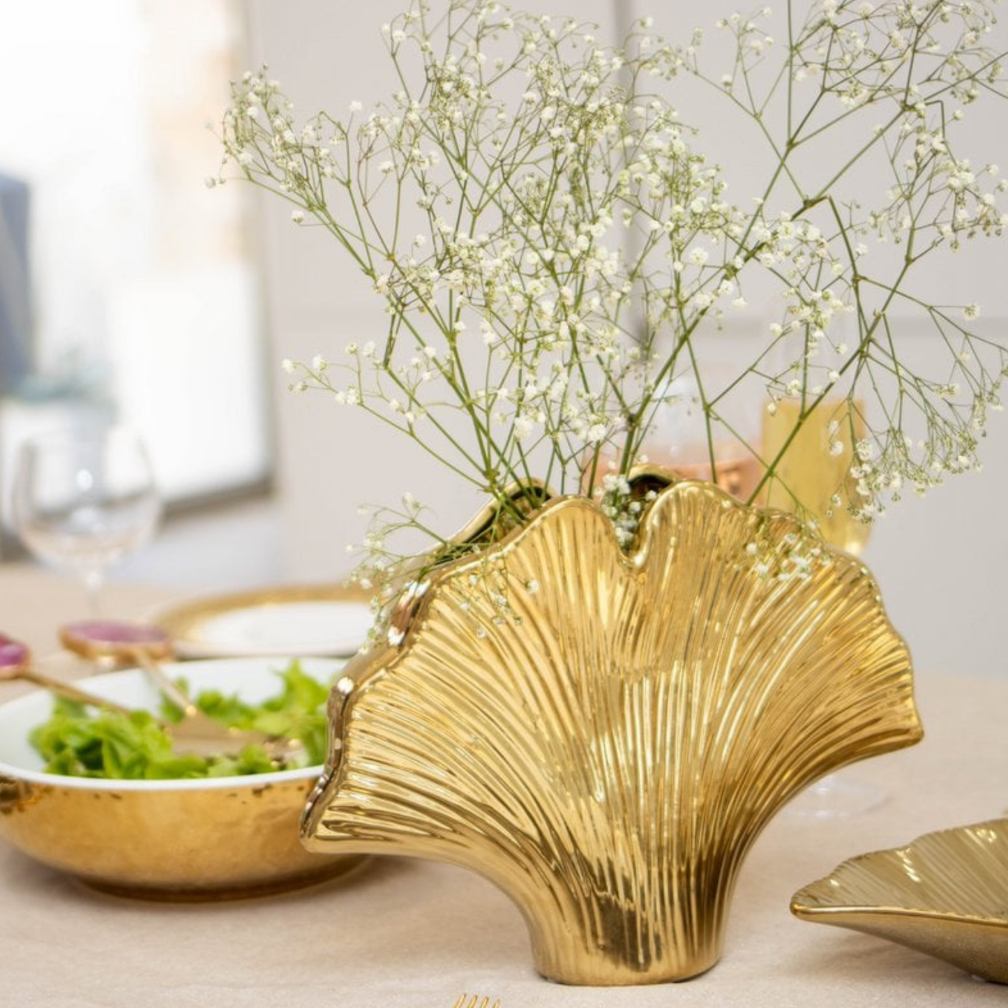 Goldene Ginkgo Keramikvase