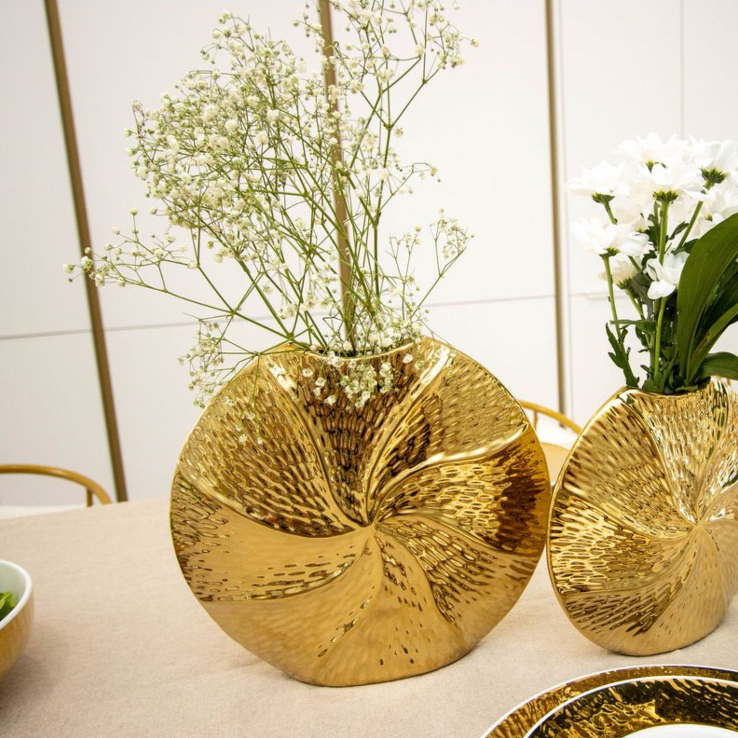 Goldene Spiralvase Keramik 23x21,5 cm