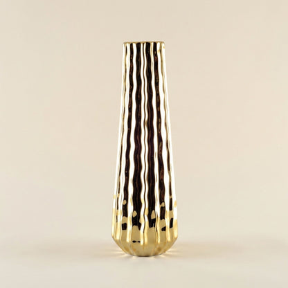 Goldene Wellenvase Keramik 35,5 cm