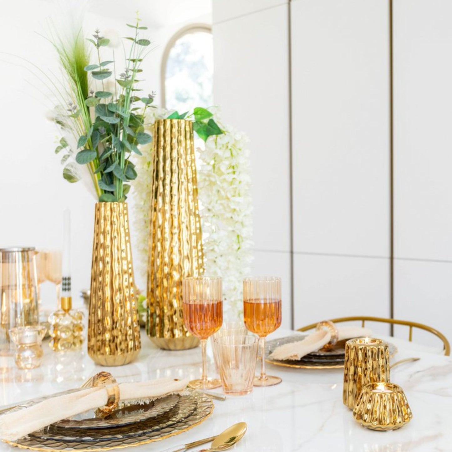 Goldene Wellenvase Keramik 35,5 cm