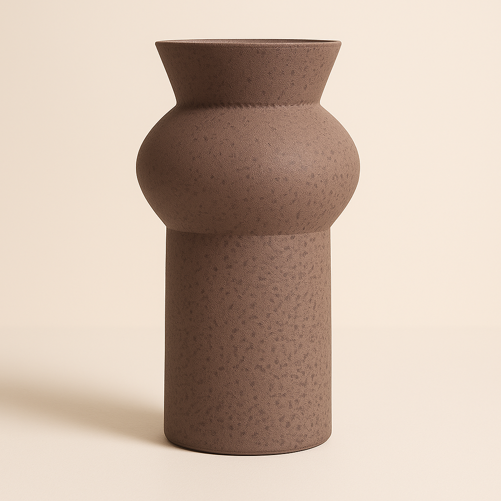 Braune Vase mit bauchiger Mitte und matter, strukturierter Oberfläche
