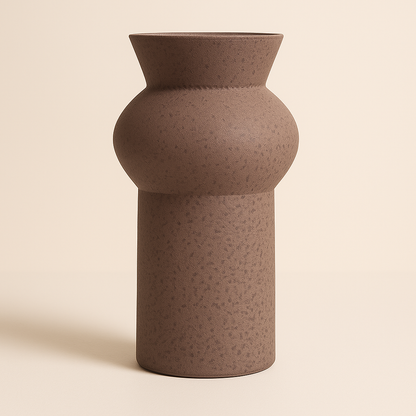 Braune Vase mit bauchiger Mitte und matter, strukturierter Oberfläche