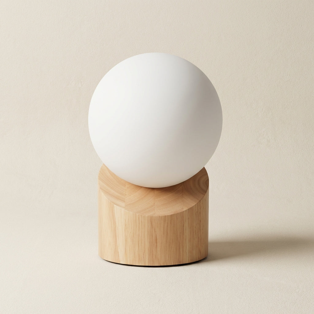 Quin Tischlampe aus Holz mit Milchglas