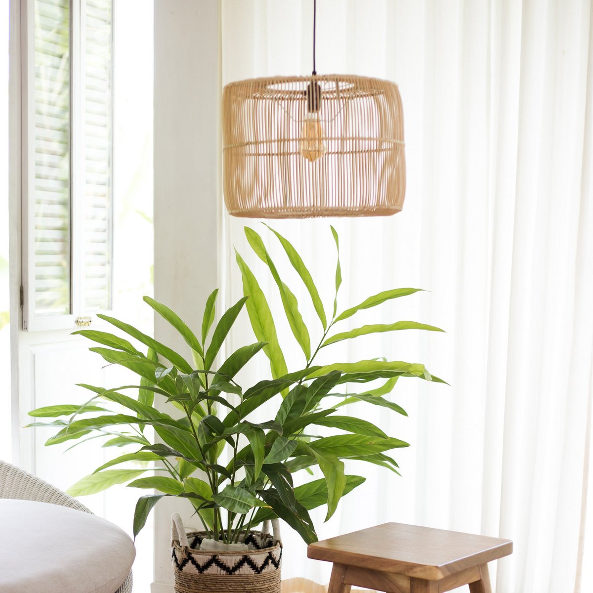 Rattan Lampenschirm Liku im Boho Wohnstil
