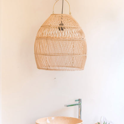 Rattan Lampenschirm Seminyak, Boho Stil, Bad Szene
