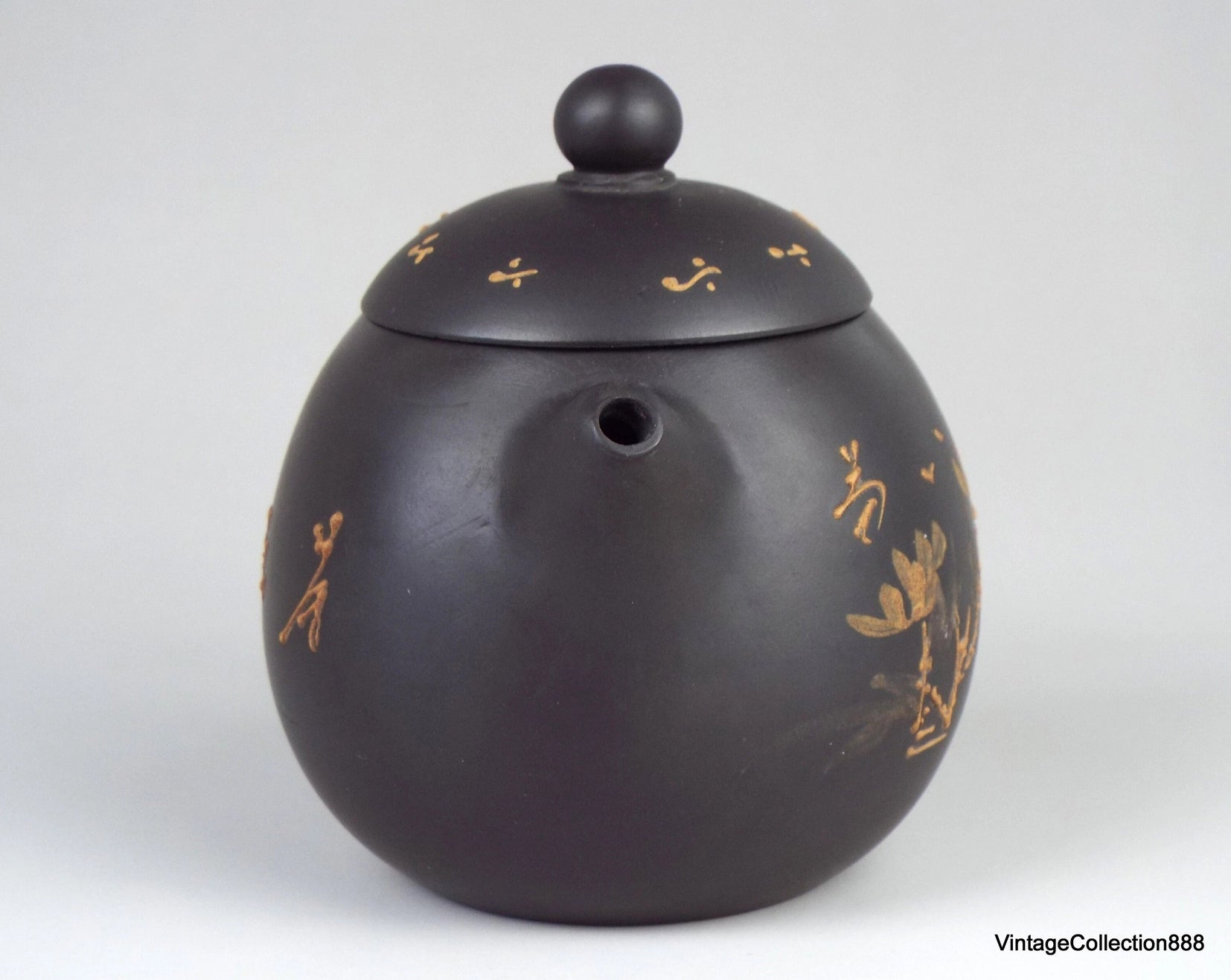 Vintage-Teekanne aus Ton, chinesische Kalligrafie, Yixing Zisha