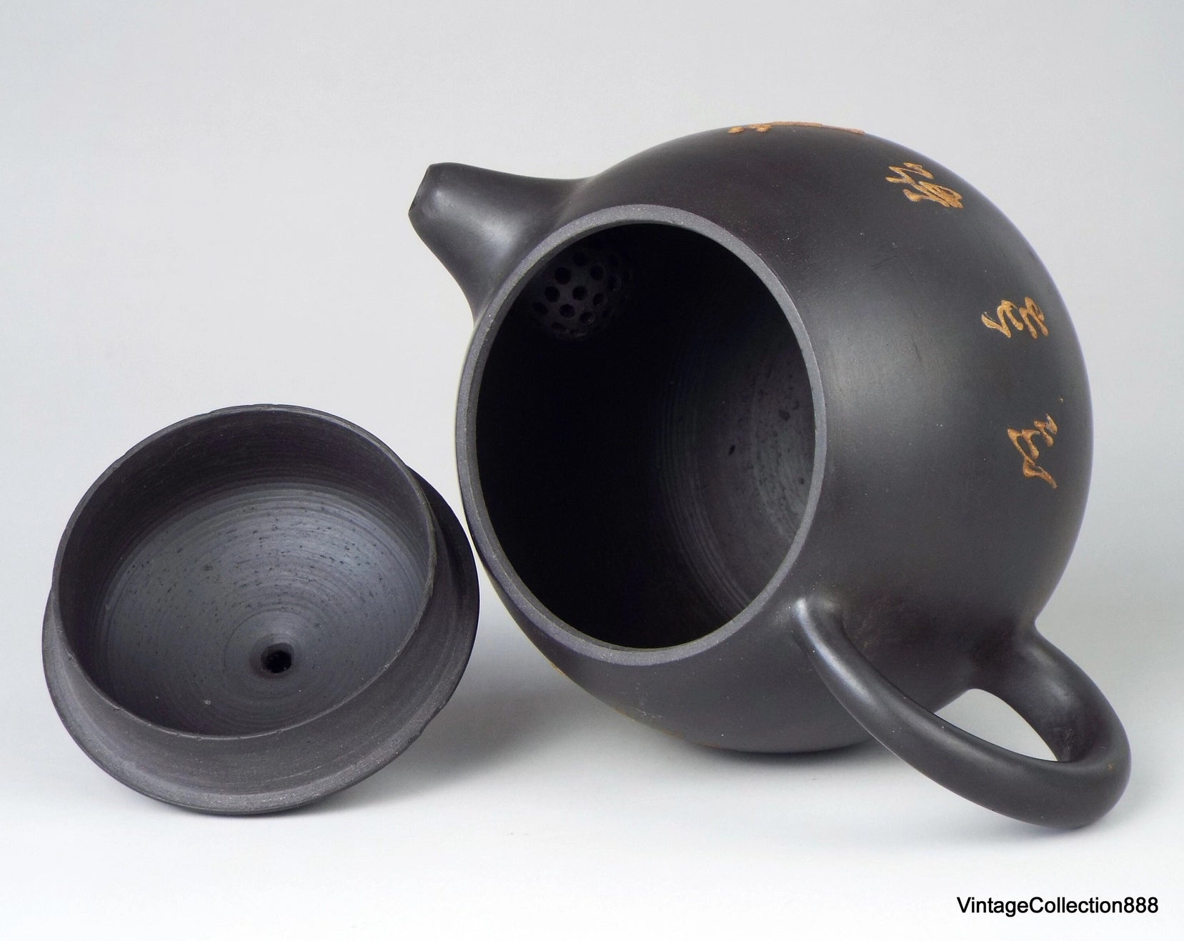 Vintage-Teekanne aus Ton, chinesische Kalligrafie, Yixing Zisha