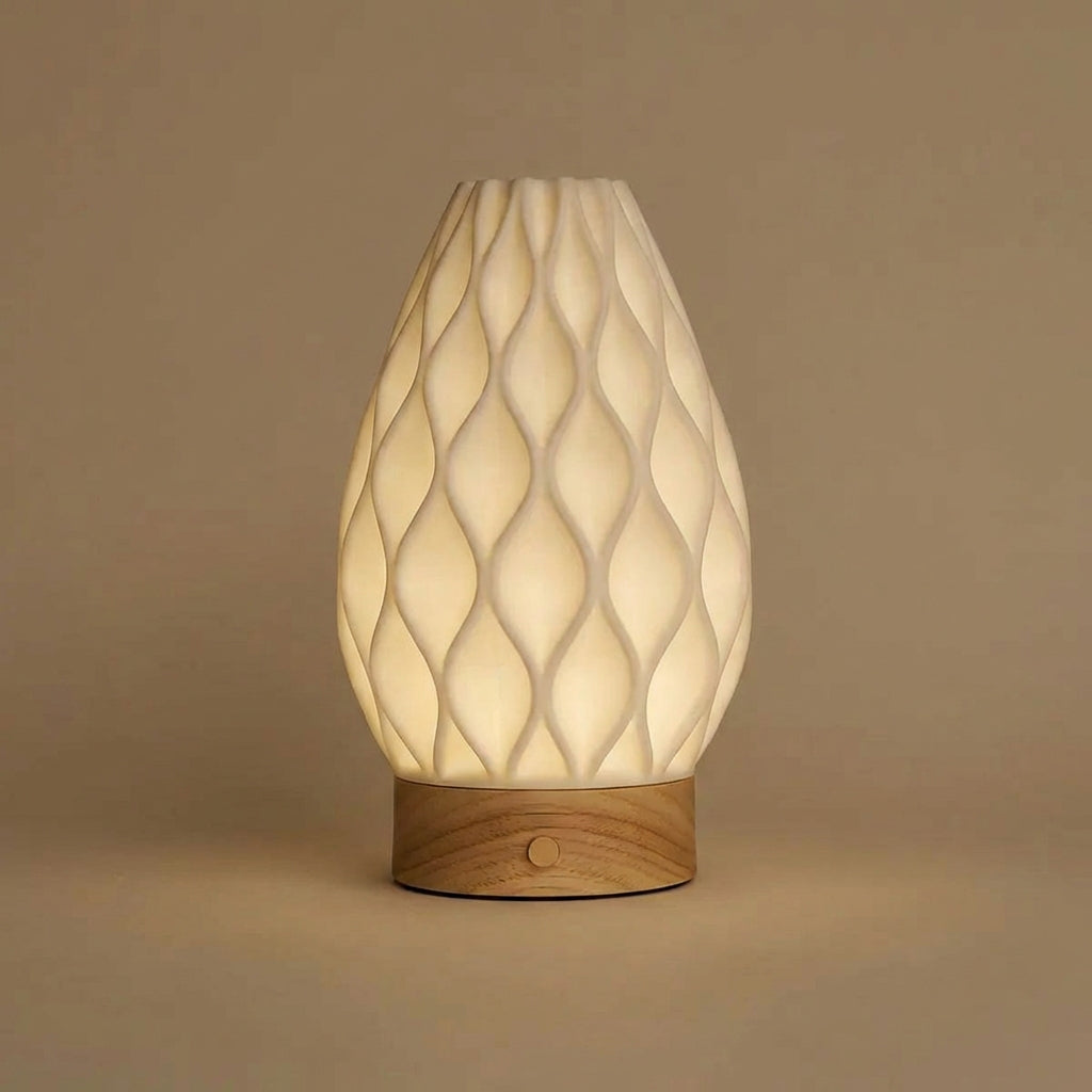 Vela kabellose Tischlampe aus Holz & Porzellan
