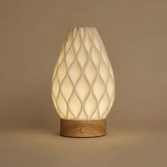 Vela kabellose Tischlampe aus Holz & Porzellan