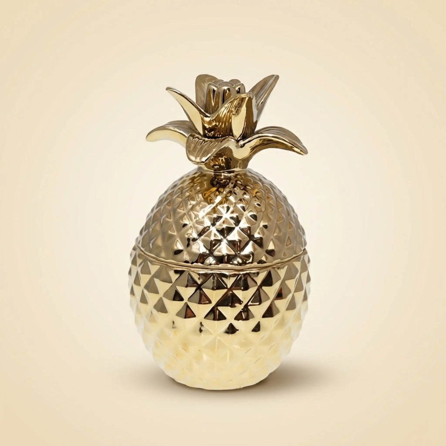 Goldene Ananasbox aus Keramik mit Deckel dekorativ und glänzend