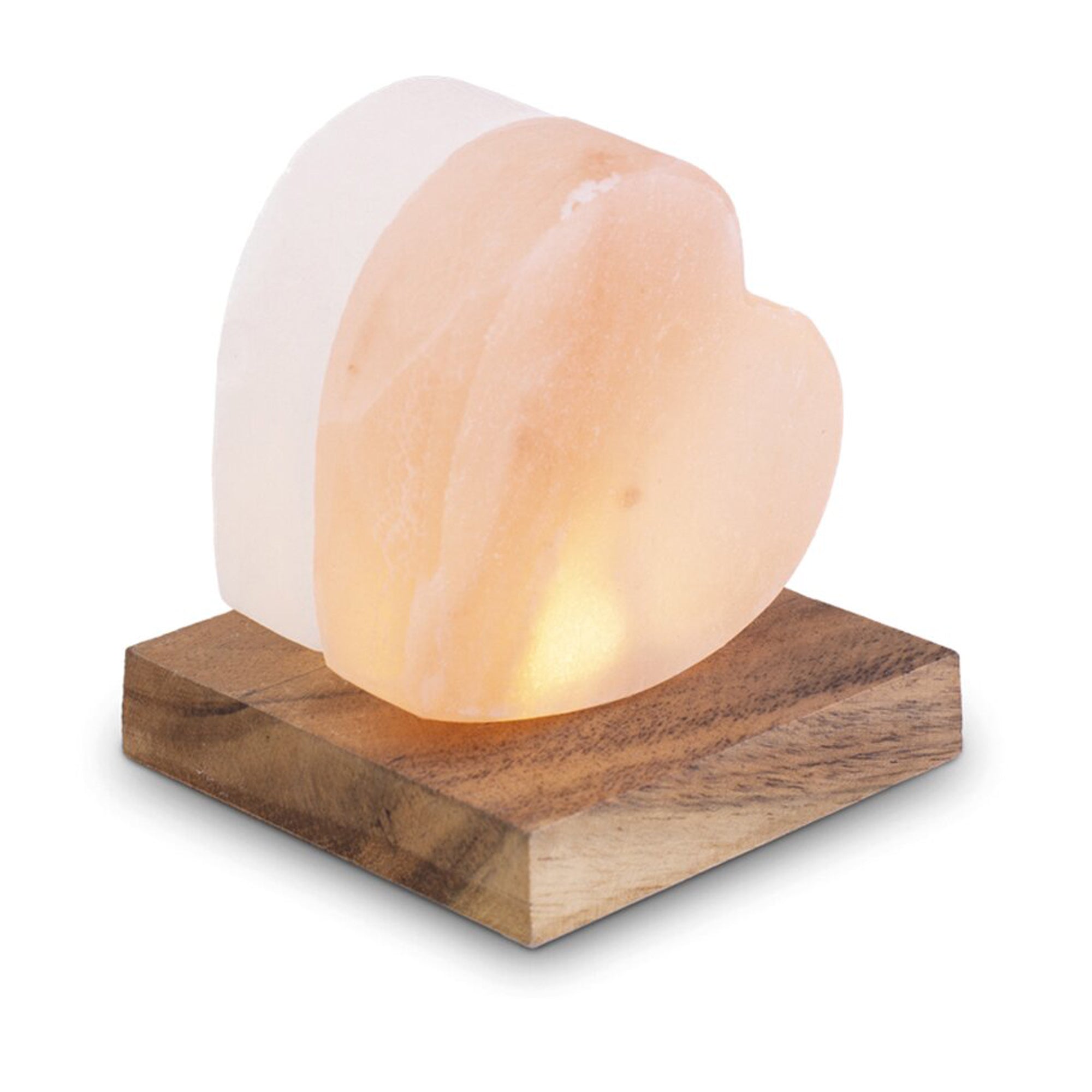 Salzkristall Herz „Orange/Weiß“, mit Holzsockel - BEPANO